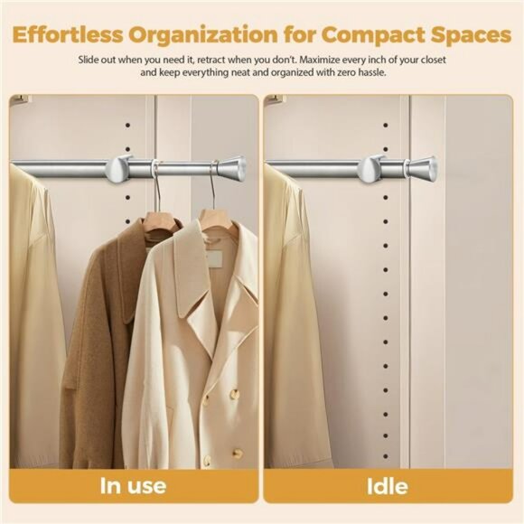 Pull Out Closet Valet Rod 12 Inch Stainless Steel Clothes Hanger Organizer Silve - Picture 6 of 8